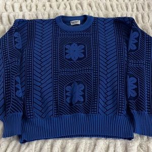 Vintage blue & black cable knit floral sweater M